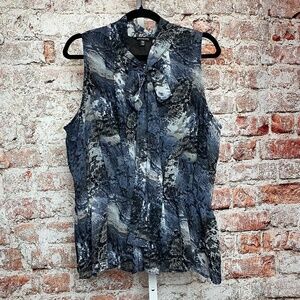 George Sleeveless Tie Neck Blouse Gray Snake Print Layered Top XL 16-18